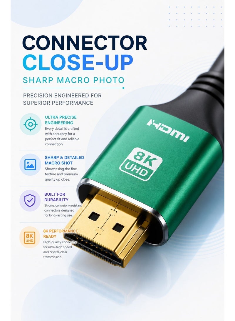 HD 8K HDMI 2.1 High Speed Cable 15M – Gold Plated Connector, 48Gbps Bandwidth, Dynamic HDR, Ultra HD Video & Audio Cable for TV, Monitor, Projector, Gaming Console & PC - Image 4