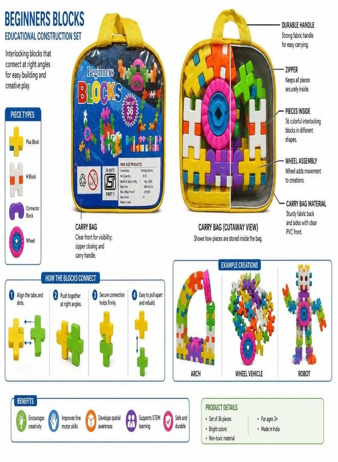 ZOKCY® (Pack of 36 Pcs Beginners Block Puzzle Toy for Kids/Smart Activity Bricks Puzzle Games Age 3+ Years Kids, Girls & Boys/Playing Indoor and Outdoor Game Toy for Kids - Image 2