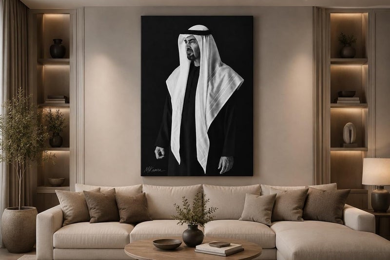 ARS Graphics ARS® Sheikh Mohamed bin Zayed Canvas Wall Art 70 X 120 CM - Black and White Minimalist Artwork - Image 2