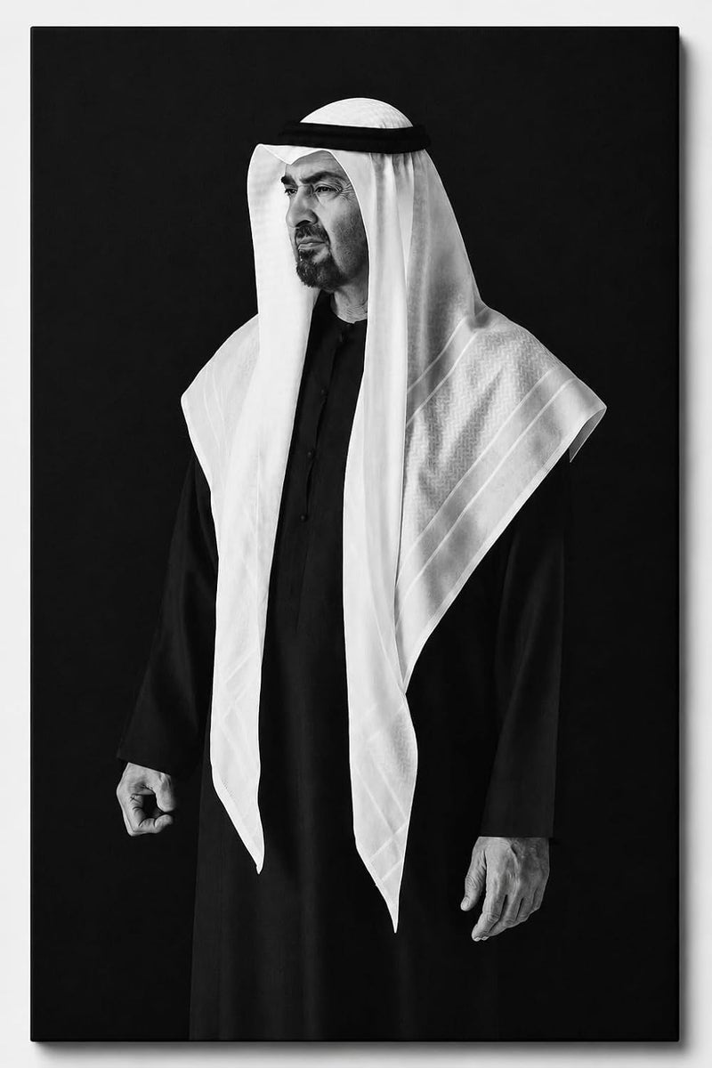 ARS Graphics ARS® Sheikh Mohamed bin Zayed Canvas Wall Art 70 X 120 CM - Black and White Minimalist Artwork - Image 1