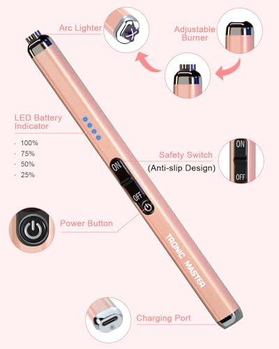 TRONIC MASTER Electric Candle Lighter Valentine's Day Gifts for Women Mom Men Dual Arc USB Rechargeable Windproof Lighter for Candle BBQ Birthday Camping Gift Idals(Rose Gold) - Image 5