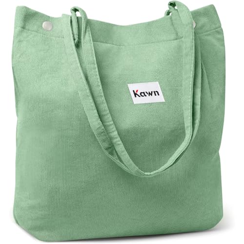 Kawn Women Corduroy Shoulder Tote Bag Canvas Shoulder Cord Purse Reusable Shopping Bag Grocery Bag Large Capacity Washable Handbag Shoulder Bag With Inner Pocket For Daily Use (Sea Green) - Image 1