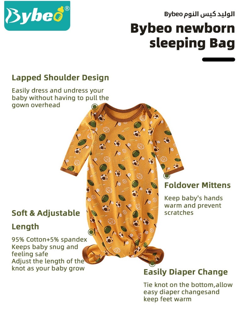 Bybeo 2PCS Newborn Knotted Gown with Hat Set, Newborn Nightgowns, Baby Swaddle Blanket, Newborn Wrap Cap Set, Infant Adjustable Sleep Sack, 100% Cotton Breathable and Skin-Friendly for 0-4 Months  - Image 2