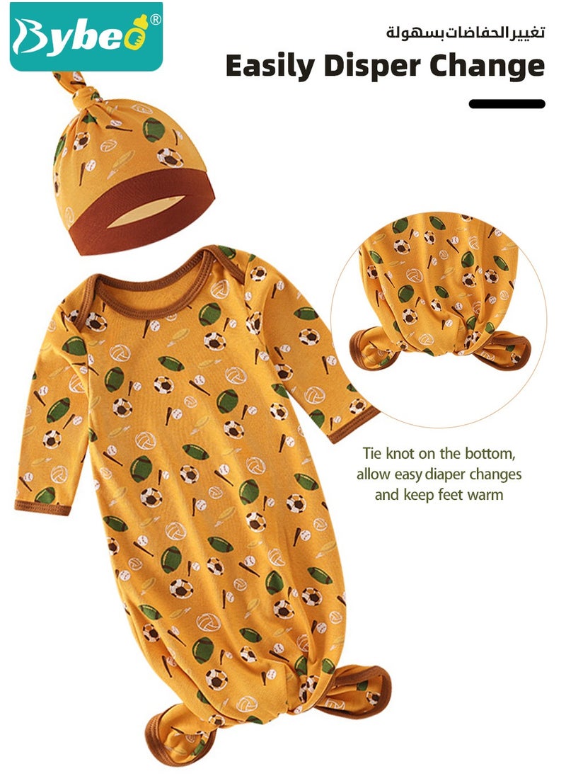 Bybeo 2PCS Newborn Knotted Gown with Hat Set, Newborn Nightgowns, Baby Swaddle Blanket, Newborn Wrap Cap Set, Infant Adjustable Sleep Sack, 100% Cotton Breathable and Skin-Friendly for 0-4 Months  - Image 4