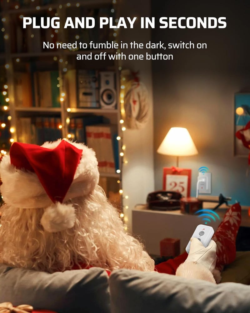 DEWENWILS Indoor Remote Control Outlet, Expandable Remote Light Switch Kit, Wireless On Off Power Switch for Christmas Light, 100ft RF Range, Compact Design, White - Image 2