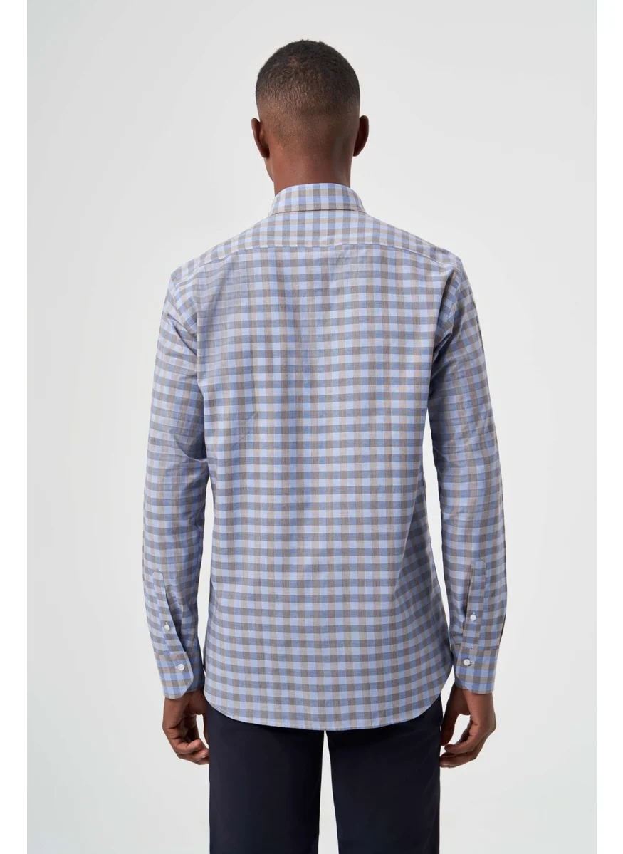 Bisse Men's Regular Fit Pasha Collar Plaid Shirt A.KAHVE GM23K232024_D10