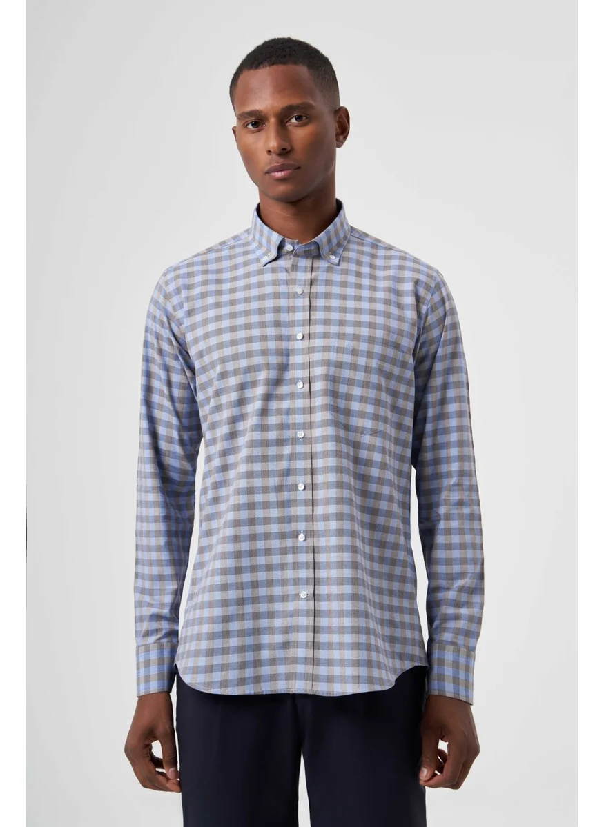 Bisse Men's Regular Fit Pasha Collar Plaid Shirt A.KAHVE GM23K232024_D10
