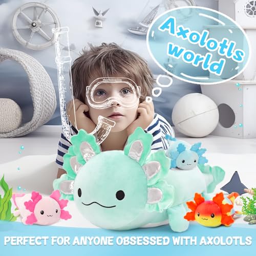 BENINY 4Pcs Axolotl Plush Large Salamander Stuffed Animal Mommy 24 with 3 Babies in Tummy Plushie Pillow Gifts for Kids - Image 5