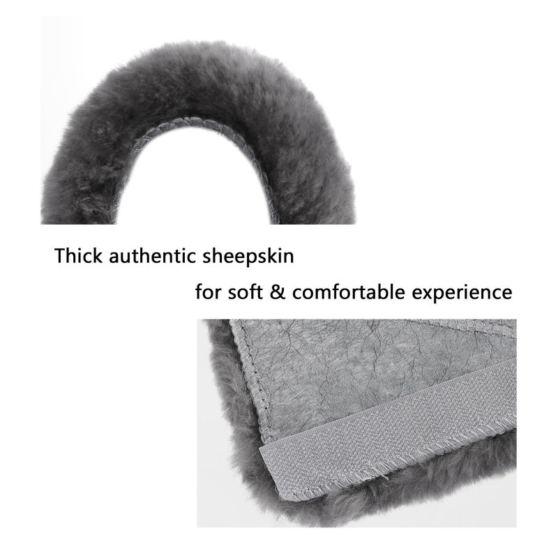 Amooca Authentic Sheepskin Seatbelt Cover Real Wool Car Truck Suv Airplane Seat Belt Shoulder Pad For Carmera Backpack Straps Neck Cushion Protector 2 Pack Dark Grey - Image 4