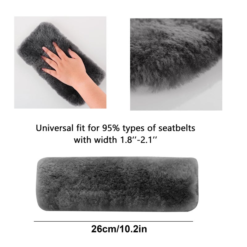 Amooca Authentic Sheepskin Seatbelt Cover Real Wool Car Truck Suv Airplane Seat Belt Shoulder Pad For Carmera Backpack Straps Neck Cushion Protector 2 Pack Dark Grey - Image 3