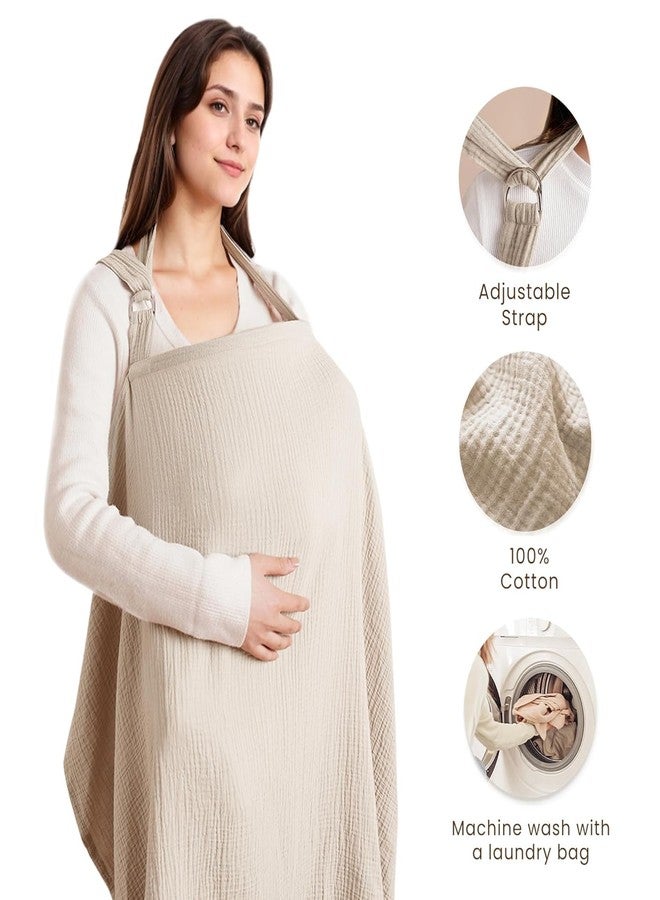 LAYZOO Muslin Nursing Cover for Baby Breastfeeding, Breathable 100% Cotton Breastfeeding Cover with Rigid Hoop for Mother Nursing Apron, Multi-use Carseat Canopy - Image 2
