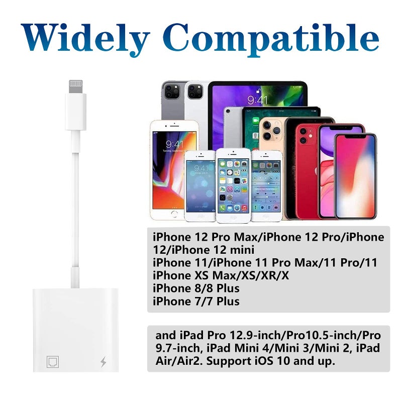 DesofIcon Apple MFi Certified Lightning to Ethernet Adapter - 2 in 1 RJ45 Ethernet LAN Network Adapter with Charge Port for iPhone/iPad/iPod, Plug and Play, Supports 100Mbps Network - Image 5