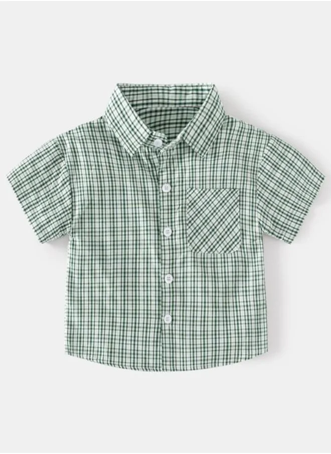 YUNIQEE Green Collared Short Sleeve Checkered Shirt
