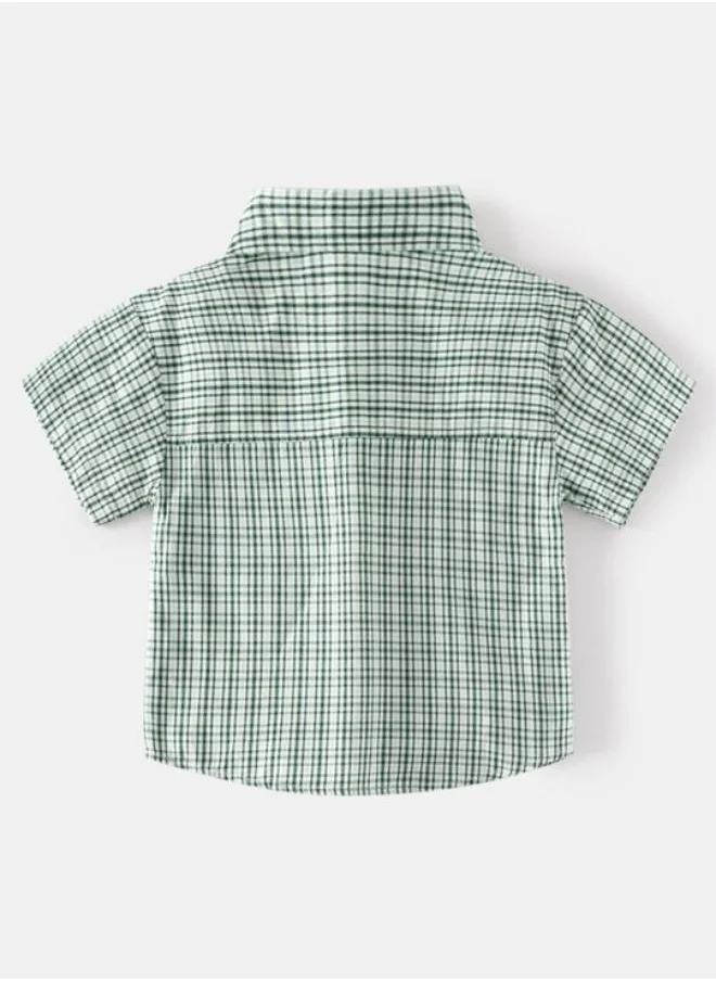 YUNIQEE Green Collared Short Sleeve Checkered Shirt