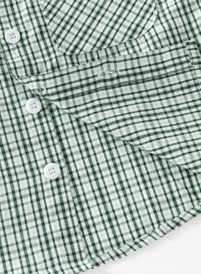YUNIQEE Green Collared Short Sleeve Checkered Shirt