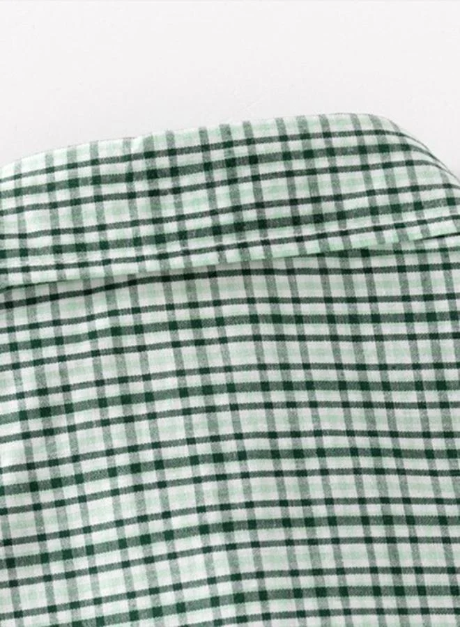 YUNIQEE Green Collared Short Sleeve Checkered Shirt