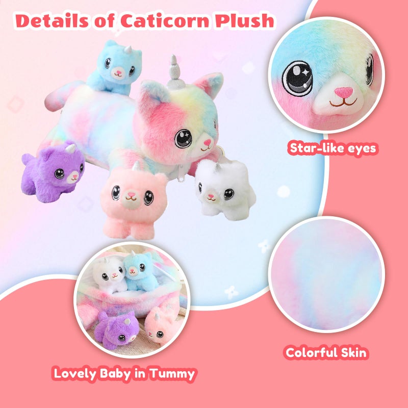 SQEQE Unicorn Cat Plush Mommy Cat Unicorn with 4 Cute Baby Kittens - Plushies Birthday Gifts for Boys and Girls - Image 3