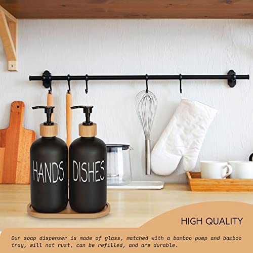 DIDROOM Glass Soap Dispenser Set. Hand and Dish with Bamboo Tray. Vintage Pump for Kitchen Sink Bathroom. Stylish Permanent Labels (Matte Black) - Image 4