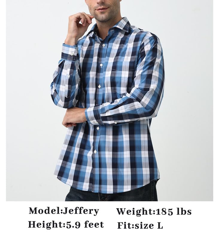 Double Pump Mens Button Down Shirts Cotton Long Sleeve Shirts Regular Fit(RM08LS07,L) - Image 5