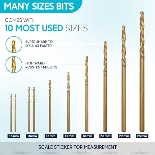 Craft911 Manual Craft Drill Sharp HSS Micro Mini Twist Drill Bits Set, Pin Vise Hand Drill for Jewelry Making; Small Hand Drill for Resin, Rotary Tools for Wood, Jewelry, Plastic, Miniature - Blue - Image 3