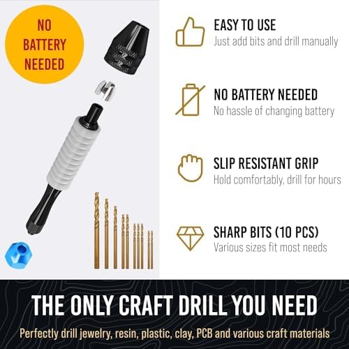 Craft911 Manual Craft Drill Sharp HSS Micro Mini Twist Drill Bits Set, Pin Vise Hand Drill for Jewelry Making; Small Hand Drill for Resin, Rotary Tools for Wood, Jewelry, Plastic, Miniature - Blue - Image 2
