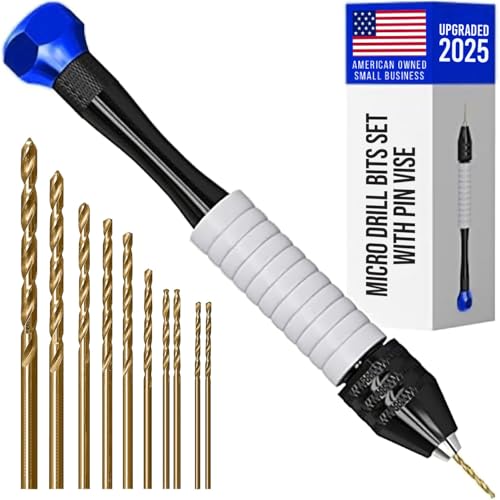 Craft911 Manual Craft Drill Sharp HSS Micro Mini Twist Drill Bits Set, Pin Vise Hand Drill for Jewelry Making; Small Hand Drill for Resin, Rotary Tools for Wood, Jewelry, Plastic, Miniature - Blue - Image 1