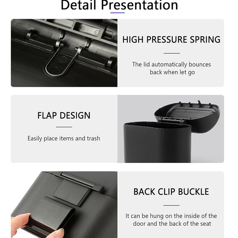 TASMAX car mini car dustbin accessories for Car Trash Bin Can Holder Dustbin Hanging: Black Automotive Garbage Can Bin Trash Container for Auto Cars, Dust Bin, Home, Office,(Black Pac for 1) - Image 5