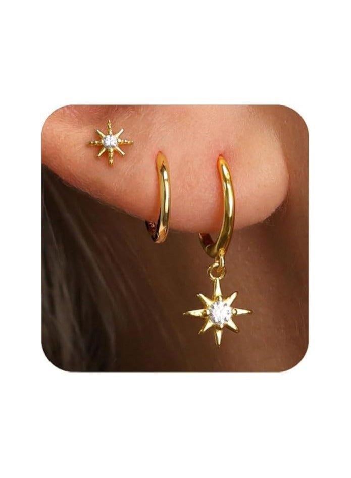 3 Pcs Gold Star Earrings for Womens Set, Hypoallergenic Star Stud Set Earrings, Stacks for Women Trendy Jewelry - Image 1