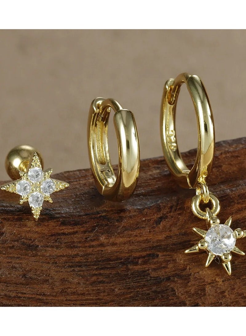 3 Pcs Gold Star Earrings for Womens Set, Hypoallergenic Star Stud Set Earrings, Stacks for Women Trendy Jewelry - Image 3