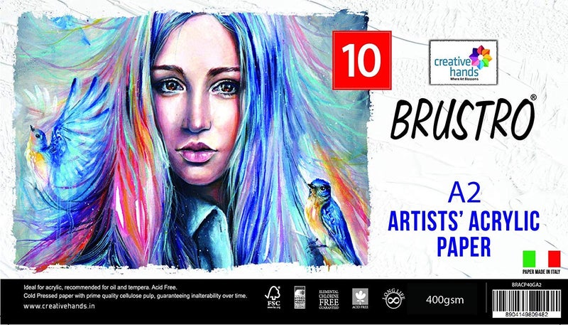Brustro Artists Acrylic Paper | 400 GSM, A2, 10 Sheets | Acid Free, Ideal for Acrylic Painting, Oil & Tempera, Multipurpose Use for Students, Professionals. - Image 1