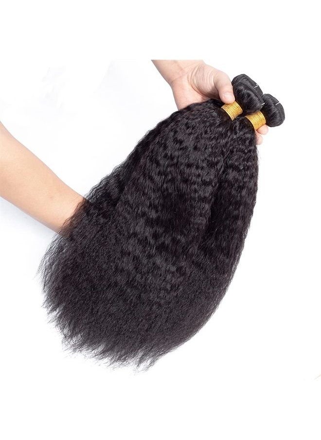 datanala - Brazilian Virgin Kinky Straight Yaki Human Hair Weave Grade 9A 100% Unprocessed Brazilian Virgin Remy Sew in Hair Extensions Natural Black Color(NEW-12 14 16Inch, 3 Bundles) - Image 1