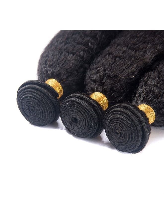datanala - Brazilian Virgin Kinky Straight Yaki Human Hair Weave Grade 9A 100% Unprocessed Brazilian Virgin Remy Sew in Hair Extensions Natural Black Color(NEW-12 14 16Inch, 3 Bundles) - Image 1