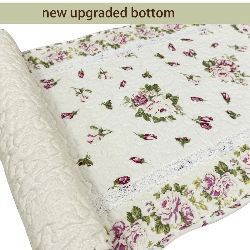 USTIDE Rustic Rose Flowers Area Carpet, Home Decor Cotton Pink Roses Pattern Bedroom Floor Rugs, Unique Quilted Washable Bathroom Rug 2x4 (Pink) - Image 5