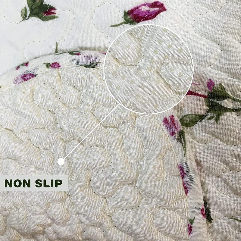 USTIDE Rustic Rose Flowers Area Carpet, Home Decor Cotton Pink Roses Pattern Bedroom Floor Rugs, Unique Quilted Washable Bathroom Rug 2x4 (Pink) - Image 4