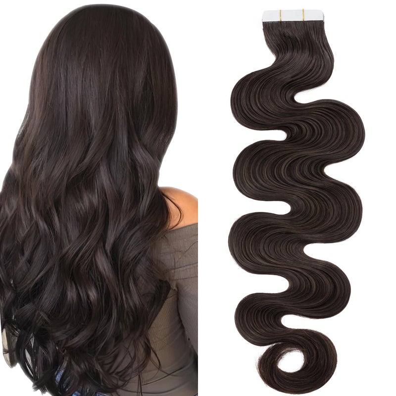 SEGO Tape in Hair Extensions Wavy 16 Inch Natural 100 Remy Human Hair Real Seamless Skin Weft Invisible Rooted Double Sided Tape for Women 20pcs 50g Dark Brown Body Wave