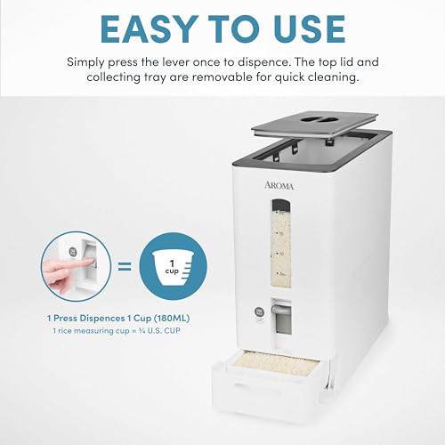 Aroma Housewares 27lbs Large Rice Dispenser, 7.25 x 16.5 x 16.5 inches, White - Image 2