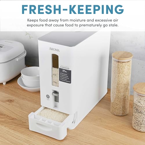 Aroma Housewares 27lbs Large Rice Dispenser, 7.25 x 16.5 x 16.5 inches, White - Image 4