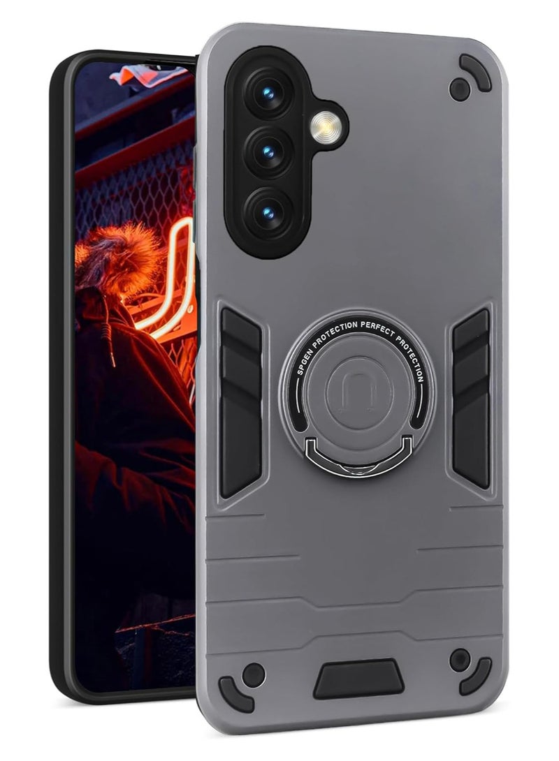 Case with Kickstand, Shockproof and Anti Scratch Magnetic Ring Holder Stand Protective Phone Cover For Samsung Galaxy A36/A56 (Grey) 