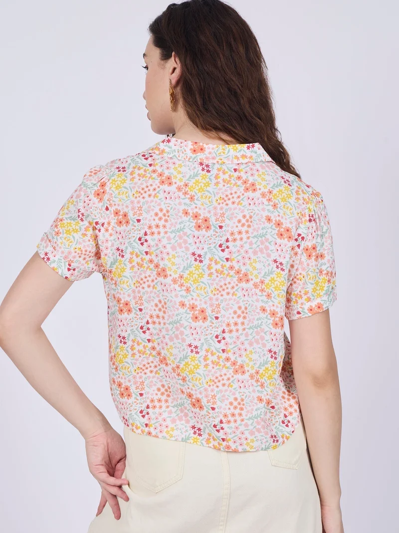 Outzidr  White Notch Collar Cropped Shirt for Women | Best Price UAE