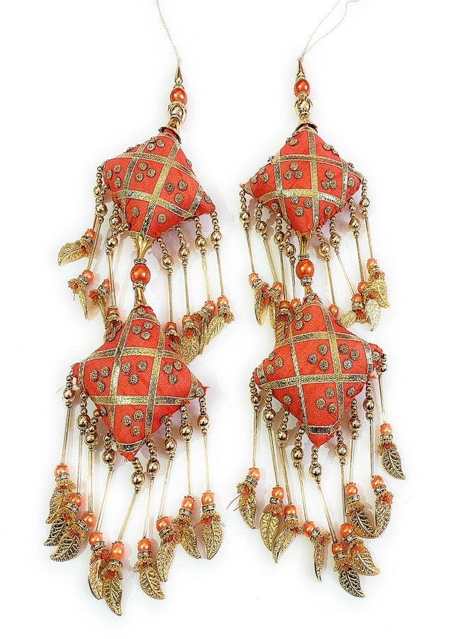 Libas Fashion Latkan for Women Wedding Handmade Hanging Bridal Heavy Tassels Lehange Fancy Color Orange 2 PC - Image 2