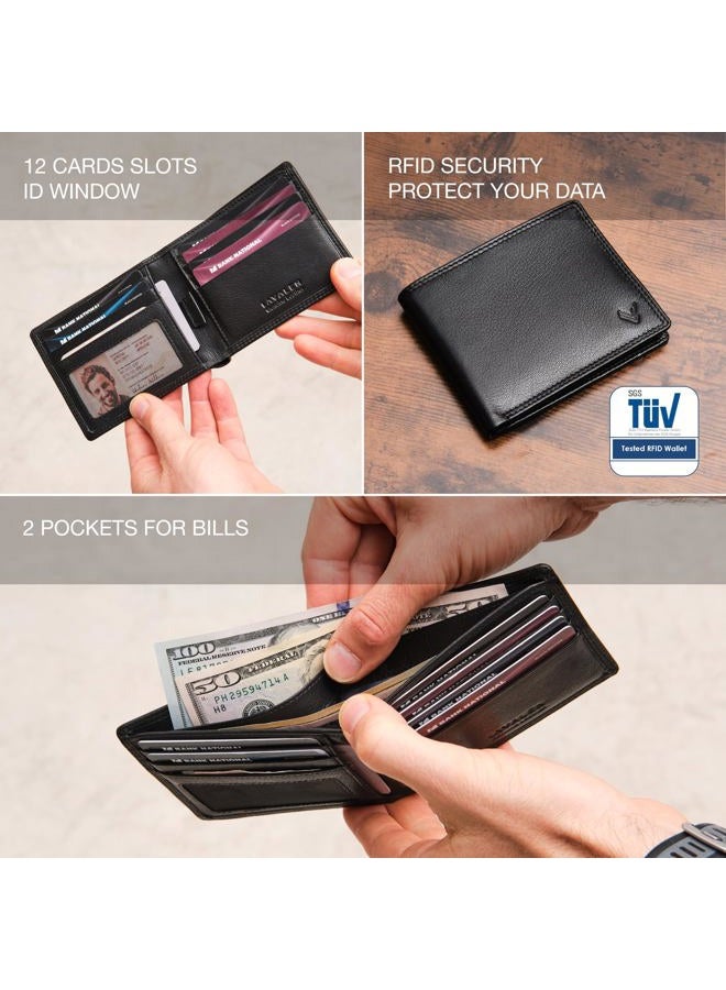 Lavalen Soft Leather Wallets for Men UK - RFID Blocking - Stylish Mens Wallet with Coin Pocket Everyday Use - Holds Bills, Credit Cards, Coins - Leather Craftsmanship, Black Wallet, Modern - Image 3