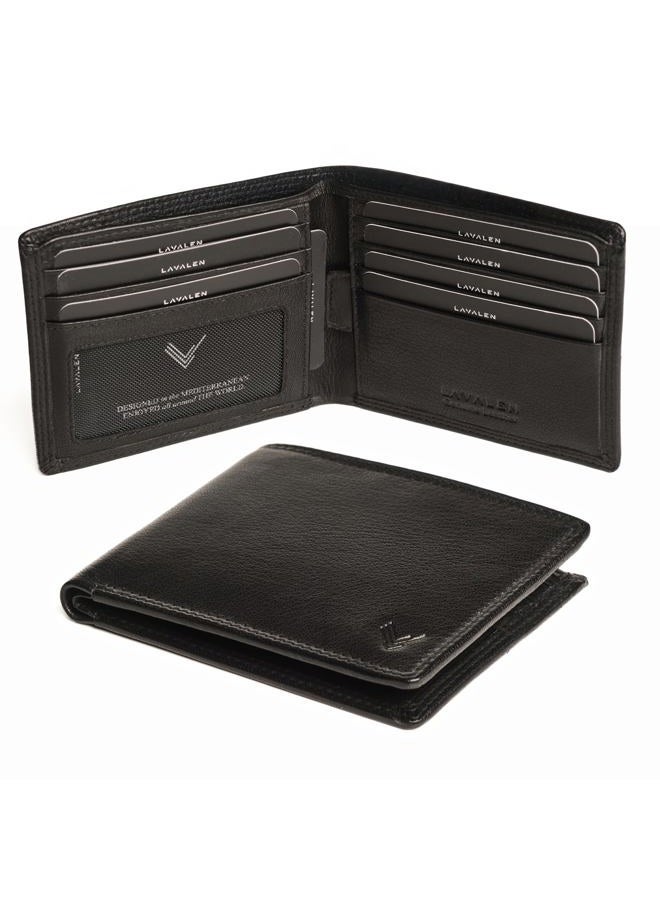 Lavalen Soft Leather Wallets for Men UK - RFID Blocking - Stylish Mens Wallet with Coin Pocket Everyday Use - Holds Bills, Credit Cards, Coins - Leather Craftsmanship, Black Wallet, Modern - Image 1