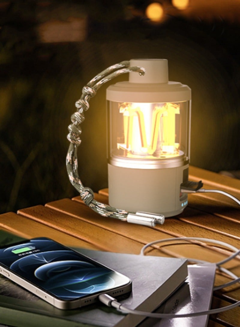 ضوء التخييم في الهواء الطلق ، عمر بطارية طويل ، ضوء دافئ ضوء خيمة جو LED ، ضوء تنغستن ريترو متعدد الوظائف ، مصباح يدوي قابل لإعادة الشحن - Image 1