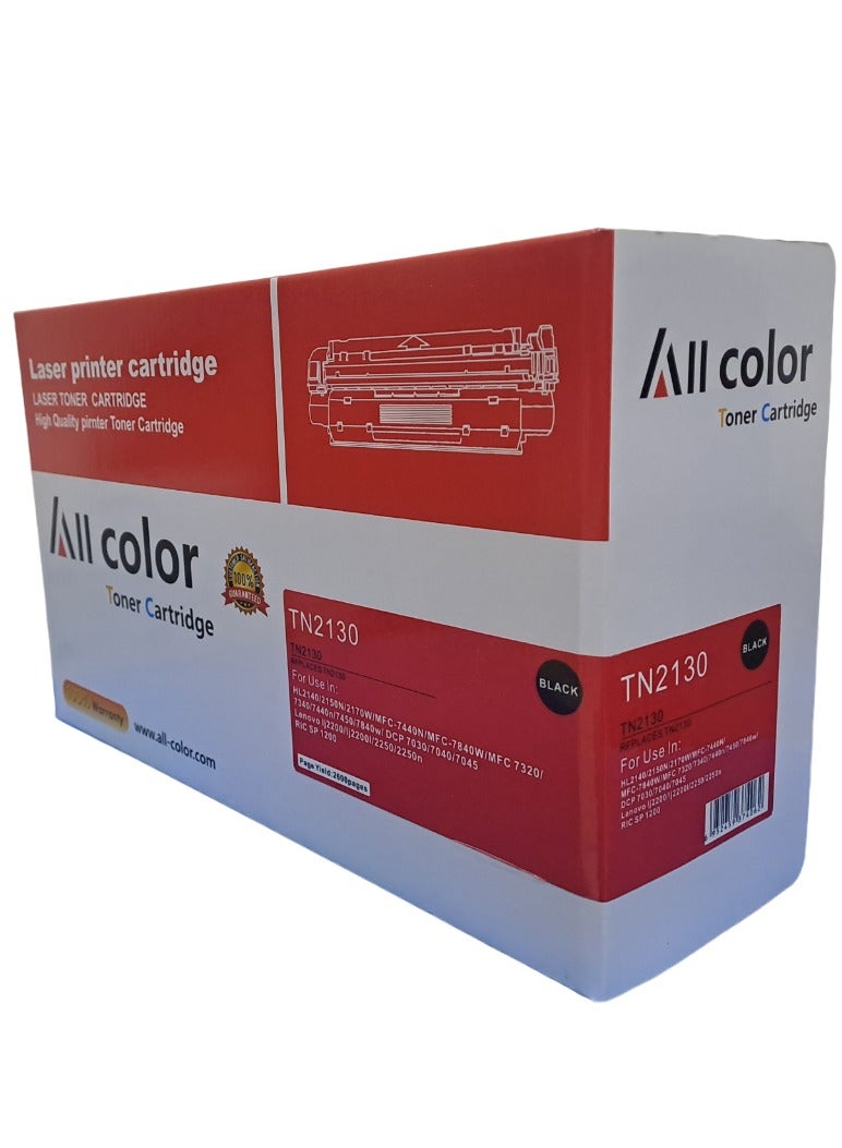اول كلور خرطوشة حبر متوافقة مع طابعات Brother TN-2130 TN2130 أسود HL-2140، HL-2150N، HL-2170W، DCP-7030، MFC-7430، MFC-7450، MFC-7840N حبر ليزر أسود. - Image 1