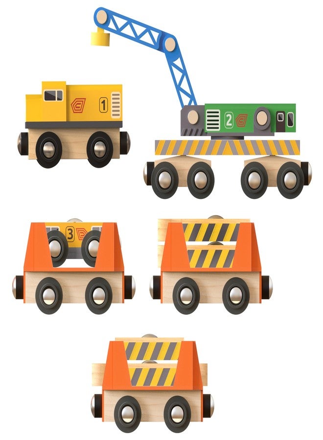 ORBRIUM Wooden Railway Work Trains Track Maintenance Crew with Breakdown Crane, Engine, Rail Inspection Engine, Track Carriers, Inspection Engine Carrier, Special Tracks, Compatible with Thomas, BRIO - Image 1