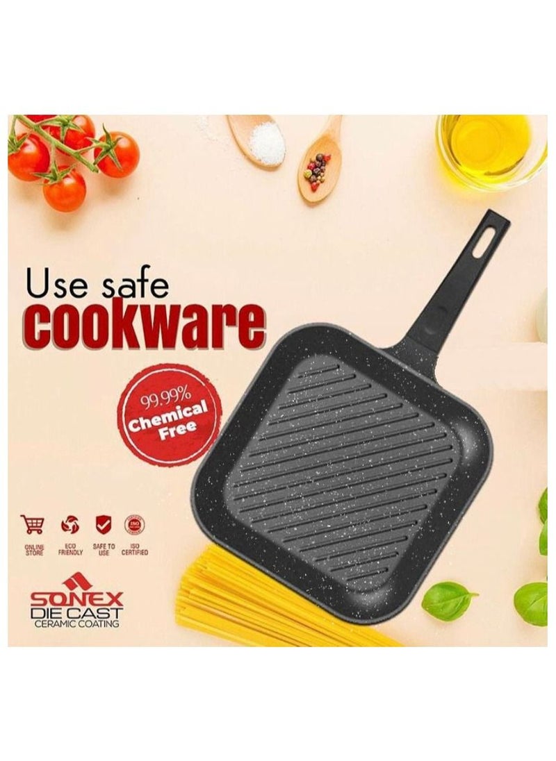 SONEX - Die Cast Grill Pan Non Stick Marble Coating 28cm Black - Image 1