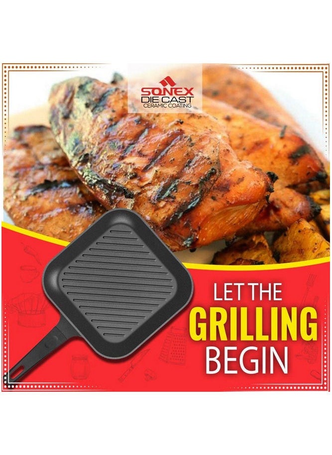 SONEX - Die Cast Grill Pan Non Stick Marble Coating 28cm Black - Image 1