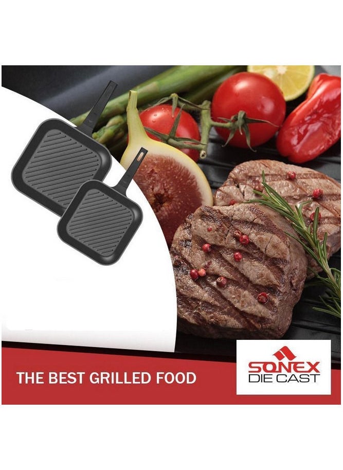 SONEX - Die Cast Grill Pan Non Stick Marble Coating 28cm Black - Image 1