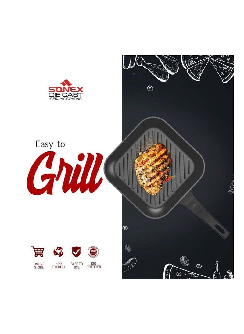 SONEX - Die Cast Grill Pan Non Stick Marble Coating 28cm Black - Image 1