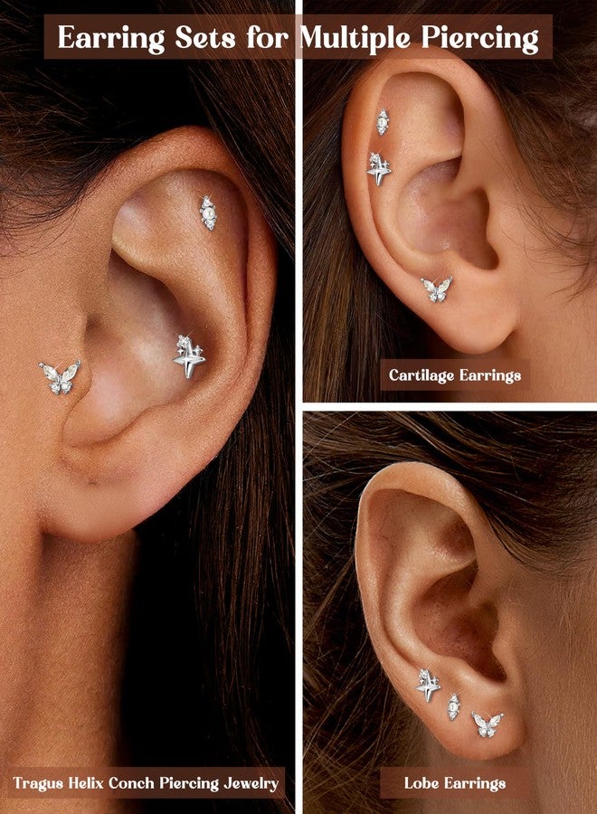 ORAZIO Gold Flat Back Stud Earrings for Women Men Sterling Silver Post Hypoallergenic Screw Back Earrings 14K Gold Cartilage Conch Helix Tragus Piercing Jewelry Dainty CZ Opal Earring Set 3 Pairs 20G - Image 4